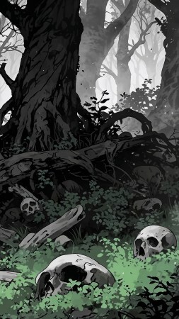 bone pile wallpaper, creepy landscape, skeletal remains, background for mobile wallpaper (vertical)