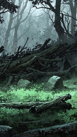bone pile wallpaper, creepy landscape, dark forest, background for mobile wallpaper (vertical)