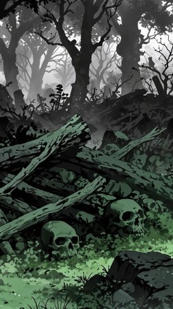 bone pile wallpaper, creepy landscape, eerie forest, background for mobile wallpaper (vertical)