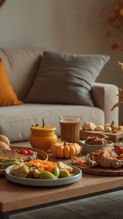 friendsgiving invitation wallpaper, grateful, holiday gathering, background for mobile wallpaper (vertical)