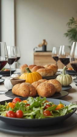 friendsgiving wallpaper, fall celebration ideas, autumn table settings, background for mobile wallpaper (vertical)