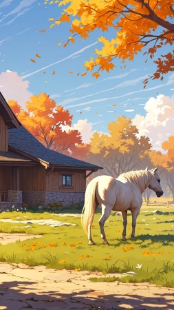 modern farmhouse wallpaper, autumn house, farmhouse style, background for mobile wallpaper (vertical)
