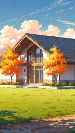 modern farmhouse wallpaper, autumn house, country living, background for mobile wallpaper (vertical)