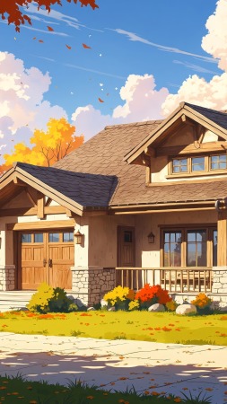 modern farmhouse wallpaper, autumn house, country living, background for mobile wallpaper (vertical)