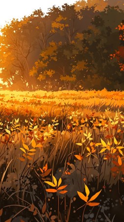 golden leaves wallpaper, scenic landscapes, countryside views, background for mobile wallpaper (vertical)