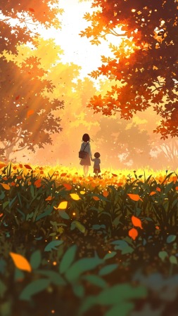 golden meadow wallpaper, autumn landscape, peaceful field, background for mobile wallpaper (vertical)