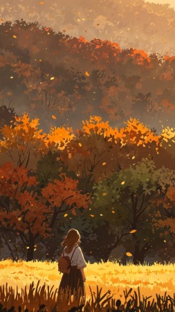 golden meadow wallpaper, nature beauty, fall landscape, background for mobile wallpaper (vertical)