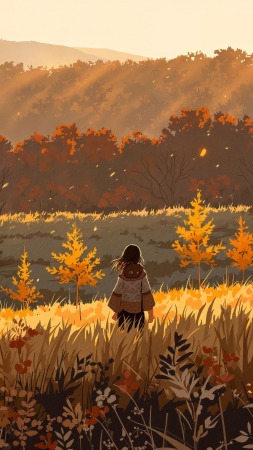 golden field wallpaper, rural landscape, seasonal change, background for mobile wallpaper (vertical)
