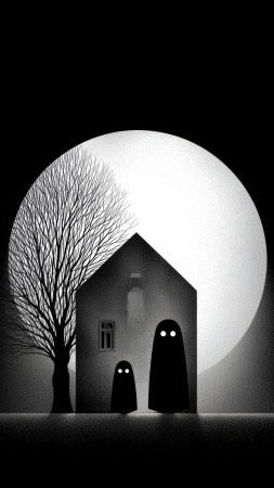 spooky art wallpaper, dark art, monochrome style, background for mobile wallpaper (vertical)