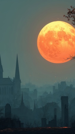 halloween night wallpaper, haunted house, mystical night, background for mobile wallpaper (vertical)