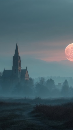 gothic wallpaper, misty night, night terrors, background for mobile wallpaper (vertical)