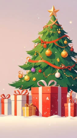 holiday gifts wallpaper, gift wrapping, tree decorations, background for mobile wallpaper (vertical)