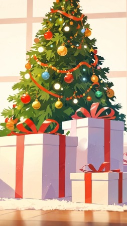 christmas gift wallpaper, secret santa gifts, holiday presents, background for mobile wallpaper (vertical)