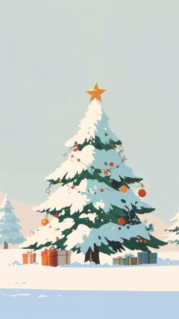 festive decor wallpaper, evergreen trees, holiday decor, background for mobile wallpaper (vertical)