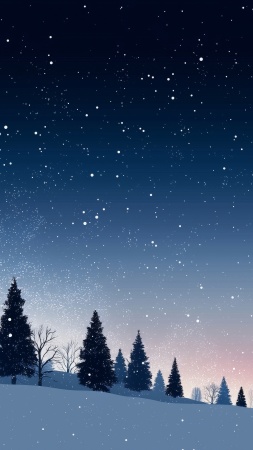 north star wallpaper, cozy nights, illuminated trees, background for mobile wallpaper (vertical)