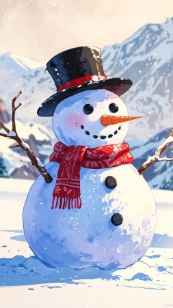 snow man wallpaper, ice skating, holiday fun, background for mobile wallpaper (vertical)