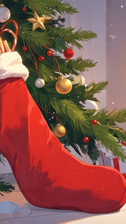 stocking wallpaper, stuffers, small presents, background for mobile wallpaper (vertical)