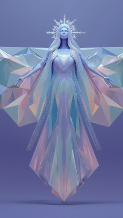 ice angel wallpaper, snow sculpture, crystal art, background for mobile wallpaper (vertical)