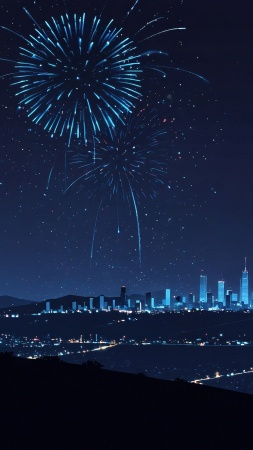 new years eve wallpaper, city lights, skyline view, background for mobile wallpaper (vertical)