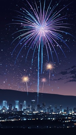 skyline wallpaper, pyrotechnics, countdown to midnight, background for mobile wallpaper (vertical)