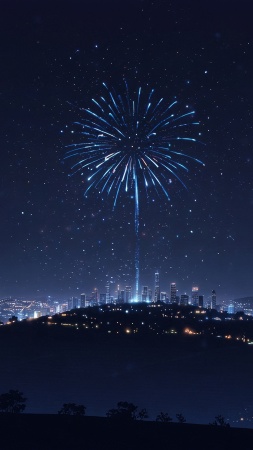 skyline wallpaper, light display, new year celebration, background for mobile wallpaper (vertical)