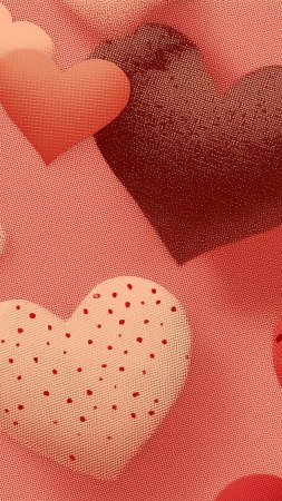 holiday romance wallpaper, intimate moments, heart decorations, background for mobile wallpaper (vertical)