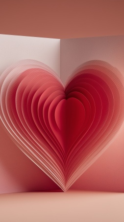 heart papercraft wallpaper, diy valentine, surprise gift, background for mobile wallpaper (vertical)