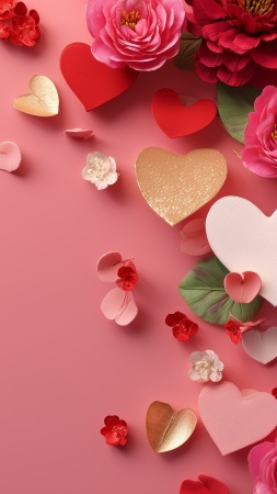 valentine flowers wallpaper, lovecore aesthetic, cozy atmosphere, background for mobile wallpaper (vertical)
