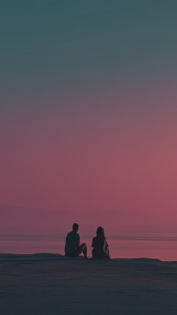 intimate moment wallpaper, romantic sunset, coastal aesthetic, background for mobile wallpaper (vertical)