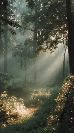 forest trail wallpaper, hiking path, green landscape, background for mobile wallpaper (vertical)