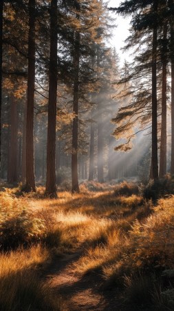 rustic beauty wallpaper, sunlight forest, cozy atmosphere, background for mobile wallpaper (vertical)