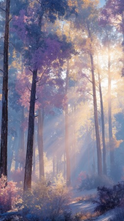 whimsical woods wallpaper, nature magic, magical, background for mobile wallpaper (vertical)