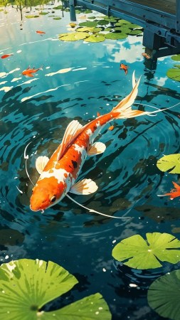 koi wallpaper, natural habitat, meditation space, background for mobile wallpaper (vertical)