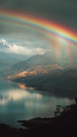 calm waters wallpaper, rainbow gradient, sky colors, background for mobile wallpaper (vertical)