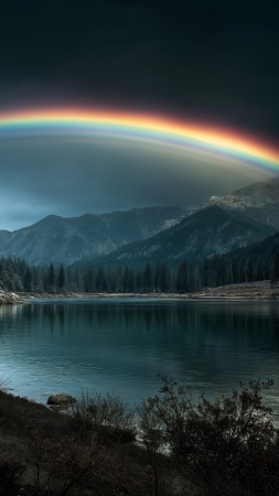 colorful sunset wallpaper, lakeside, dusk colors, background for mobile wallpaper (vertical)