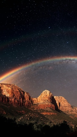 outdoor photography wallpaper, rainbow sky, starlit night, background for mobile wallpaper (vertical)
