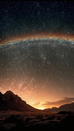 twilight scenery wallpaper, rainbow sunset, peaceful night, background for mobile wallpaper (vertical)