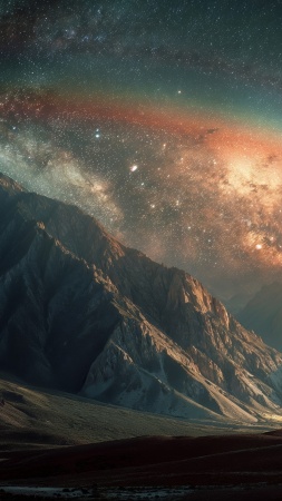 colorful aura wallpaper, rainbow sky, nighttime stars, background for mobile wallpaper (vertical)