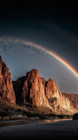 nighttime stars wallpaper, dark atmosphere, canyon view, background for mobile wallpaper (vertical)