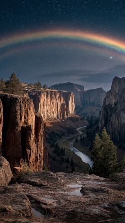 dark atmosphere wallpaper, nighttime stars, canyon view, background for mobile wallpaper (vertical)