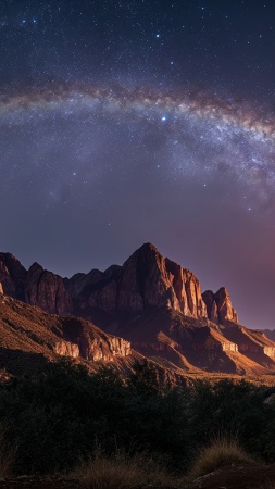 mystical landscape wallpaper, dark atmosphere, celestial colors, background for mobile wallpaper (vertical)