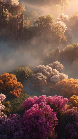 nature exploration wallpaper, foggy, landscape view, background for mobile wallpaper (vertical)