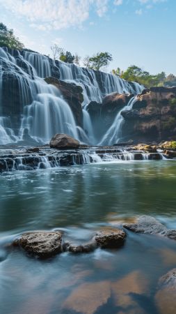 Pongour Waterfall wallpaper, nature exploration, adventure travel, background for mobile wallpaper (vertical)