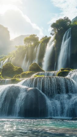 Dalat Waterfall wallpaper, scenic view, river landscape, background for mobile wallpaper (vertical)