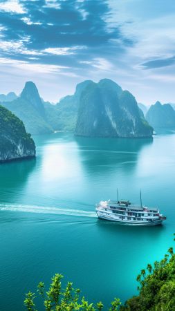 Ha Long Bay wallpaper, breathtaking vistas, travel journey, background for mobile wallpaper (vertical)