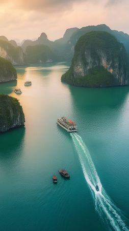 Ha Long Bay wallpaper, breathtaking views, lush hills, background for mobile wallpaper (vertical)