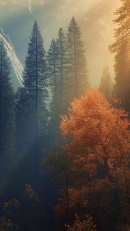 Yosemite wallpaper, forest, 4k wallpaper, background for mobile wallpaper (vertical)