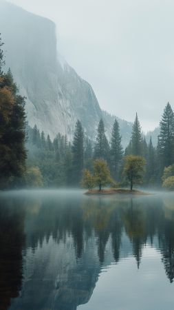Yosemite wallpaper, lake, 5k, background for mobile wallpaper (vertical)