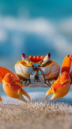 Crab wallpaper, Mediterranean beach, adorable crustaceans, background for mobile wallpaper (vertical)