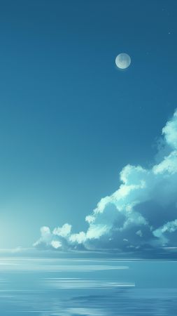 Sea wallpaper, moonlight, night, background for mobile wallpaper (vertical)